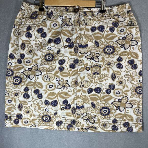 Boden Dresses & Skirts - BODEN Floral Print 100% Cotton‎ Straight Mini Skirt Pockets 14 Ivory